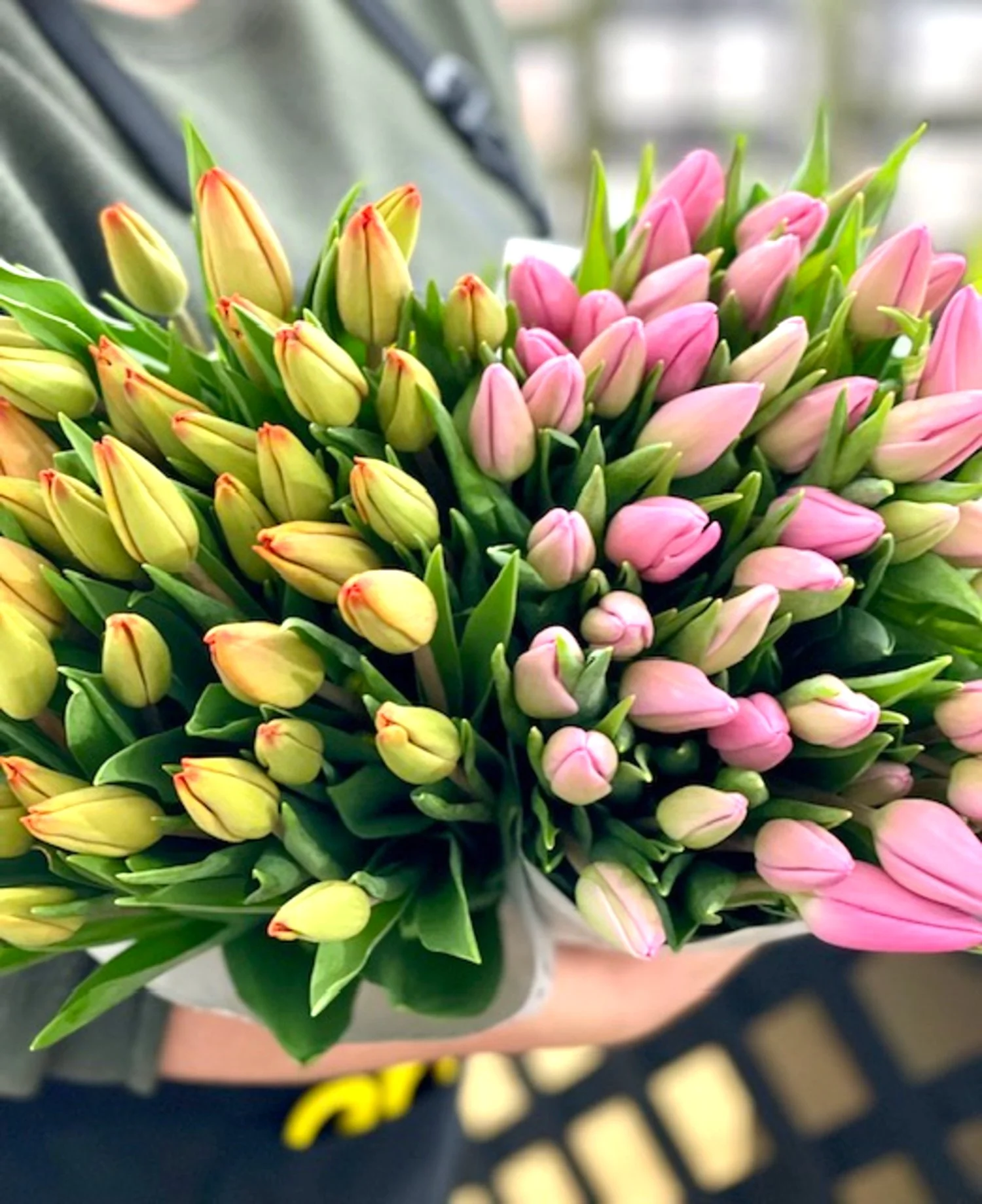Spring tulip bouquet handcrafted in a natural, garden-inspired style