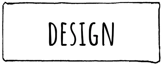 Black and white sign with the word 'DESIGN' written in black letters on a white background