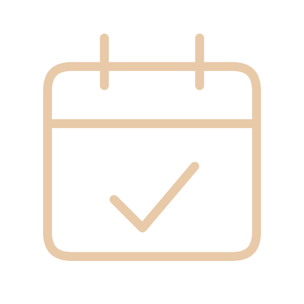 Icon of a calendar with a checkmark inside.