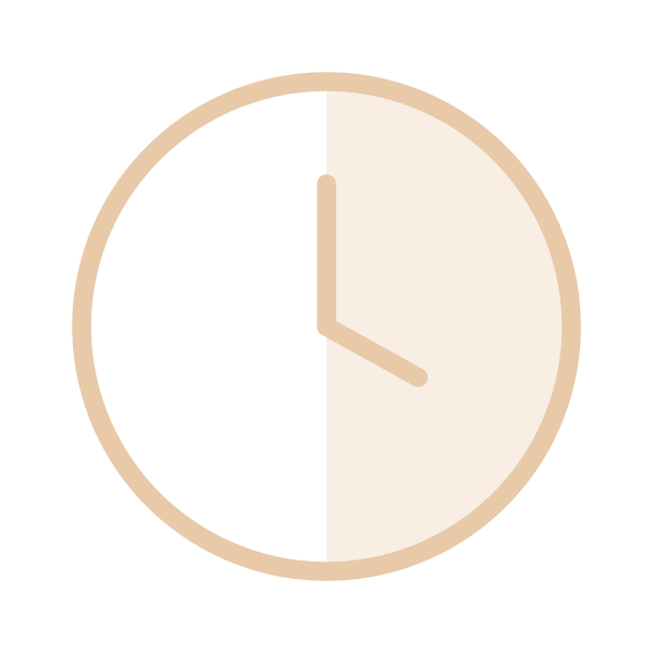 Pie chart with one half shaded in beige and the other half in black.