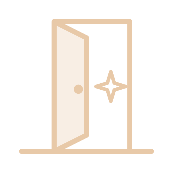 A stylized door slightly ajar with a star-shaped window in the door.