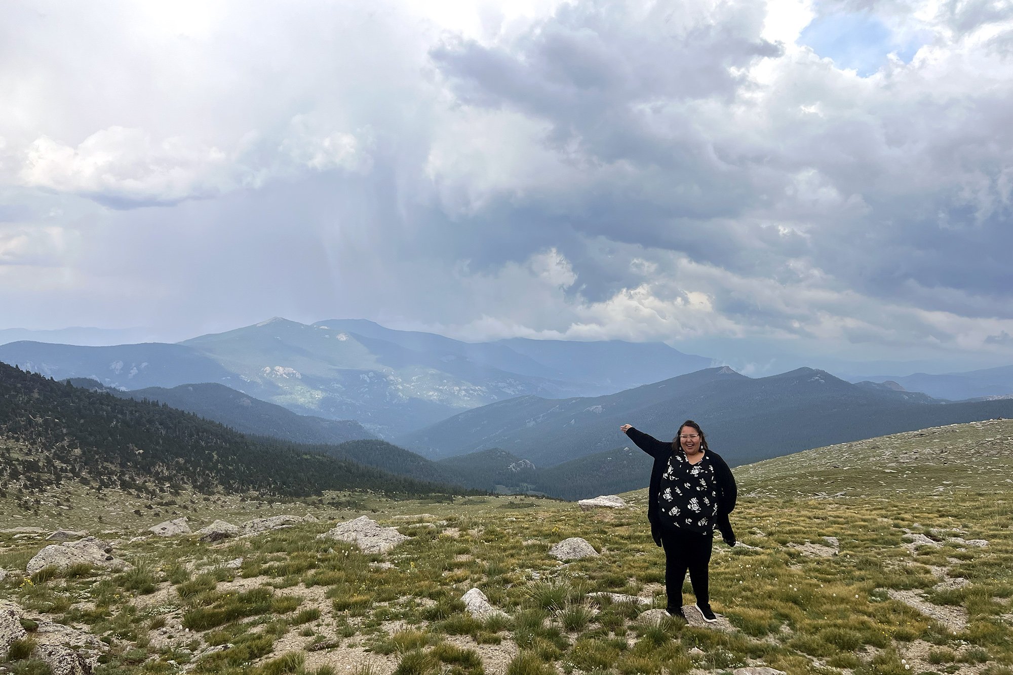 Teanna Limpy (Tribal Historic Preservation Officer for the Northern Cheyenne Nation) during a group trip up the mountain during the July 2025 workshop.