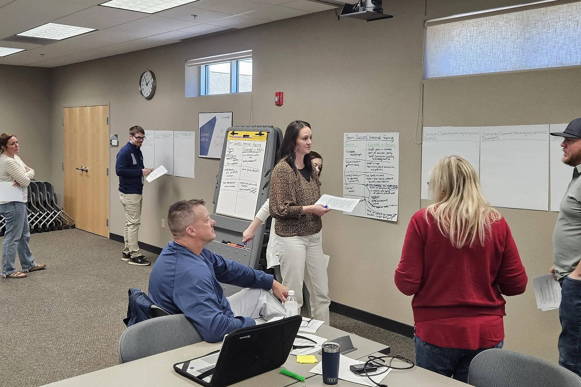 Staff members collaborate during a strategic planning session.