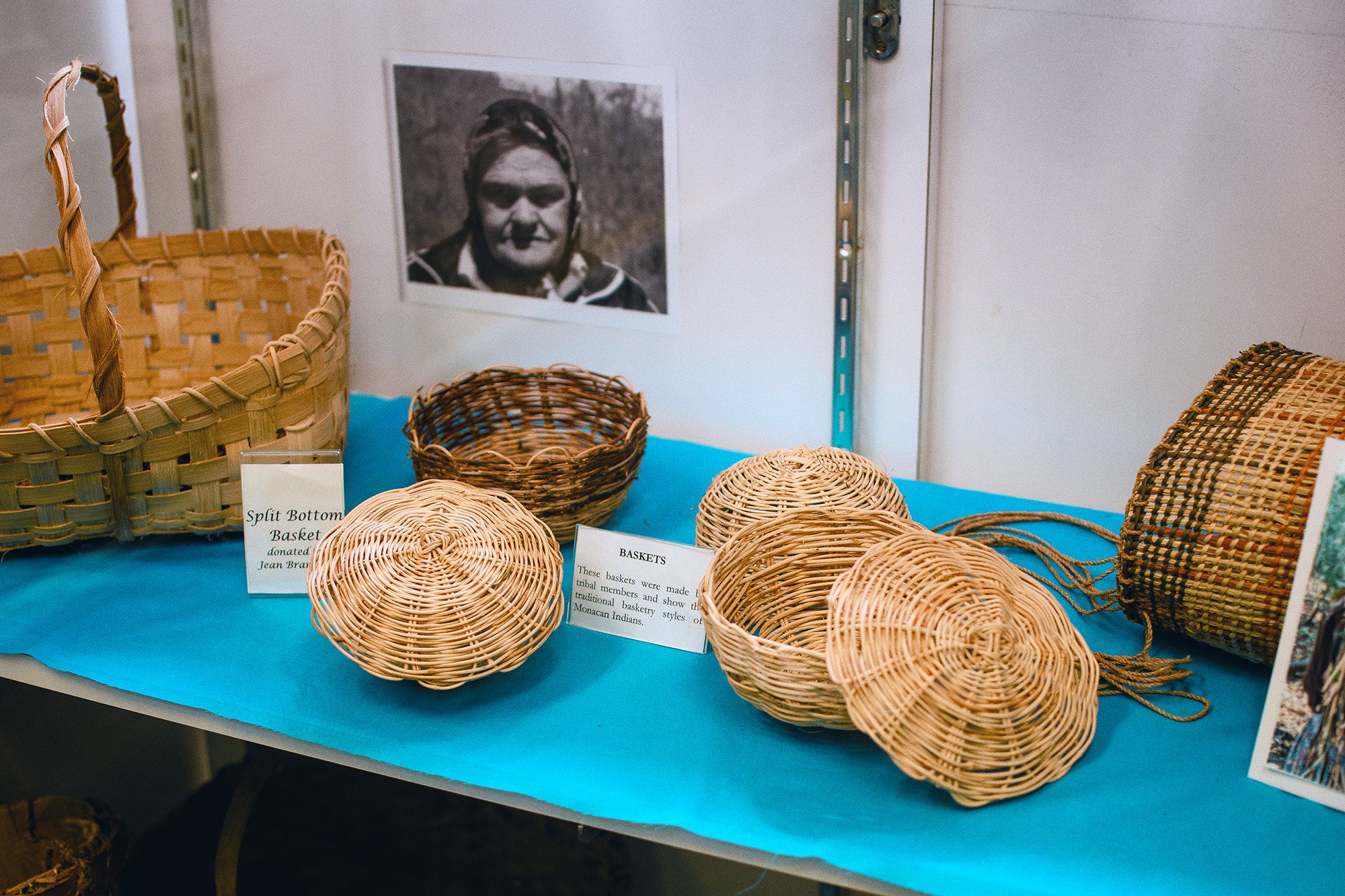 Baskets and basket maker at the Monacan Indian Nation Museum at Bear Mountain.