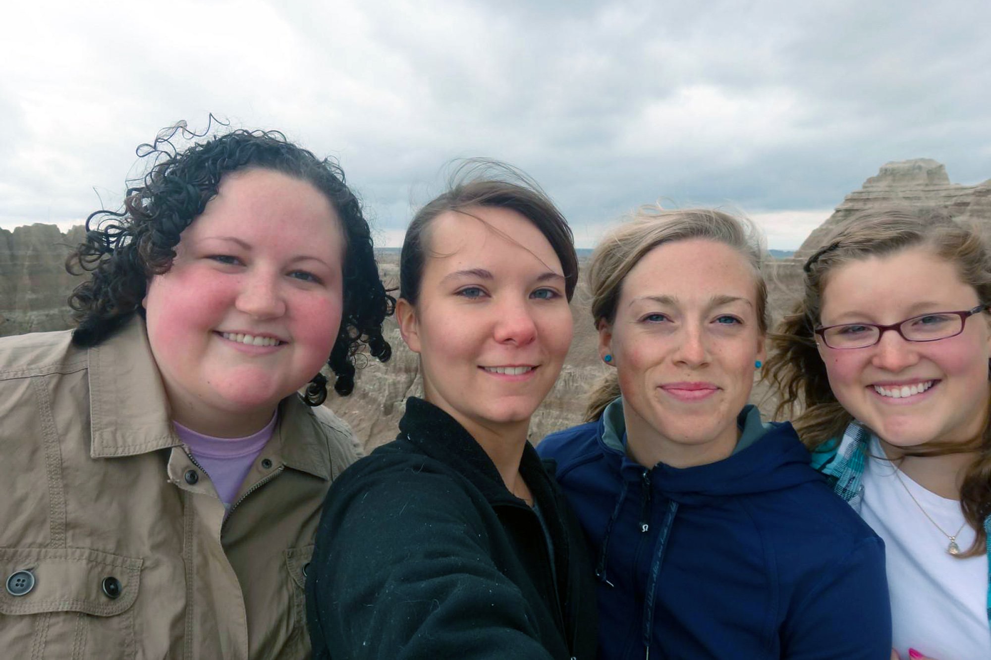 Andrea with fellow undergraduate and graduate researchers Amanda Bills (left), Ashley Lovell (center-right), and Megan Murphy (right) in 2013.