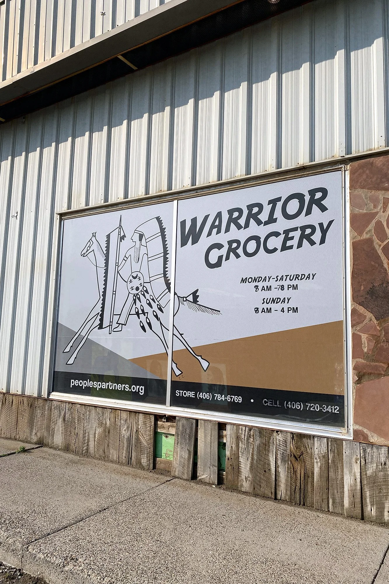 Outside of Warrior Grocery, an Indigenous-led grocery store in Ashland, Montana, on the Northern Cheyenne Reservation.