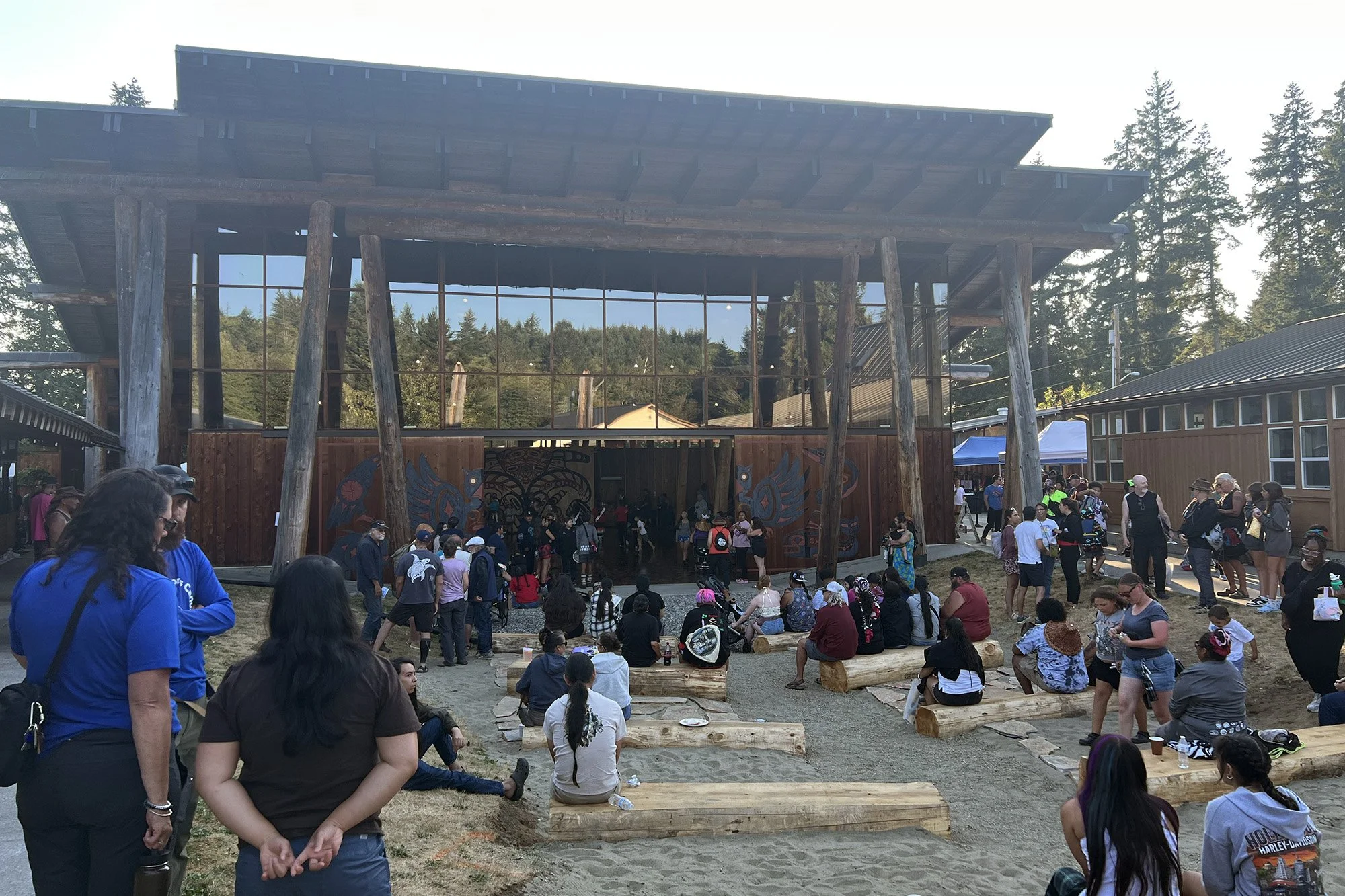 Crowd at the House of Knowledge in Little Boston, Washington during the July 2025 Canoe Journey.