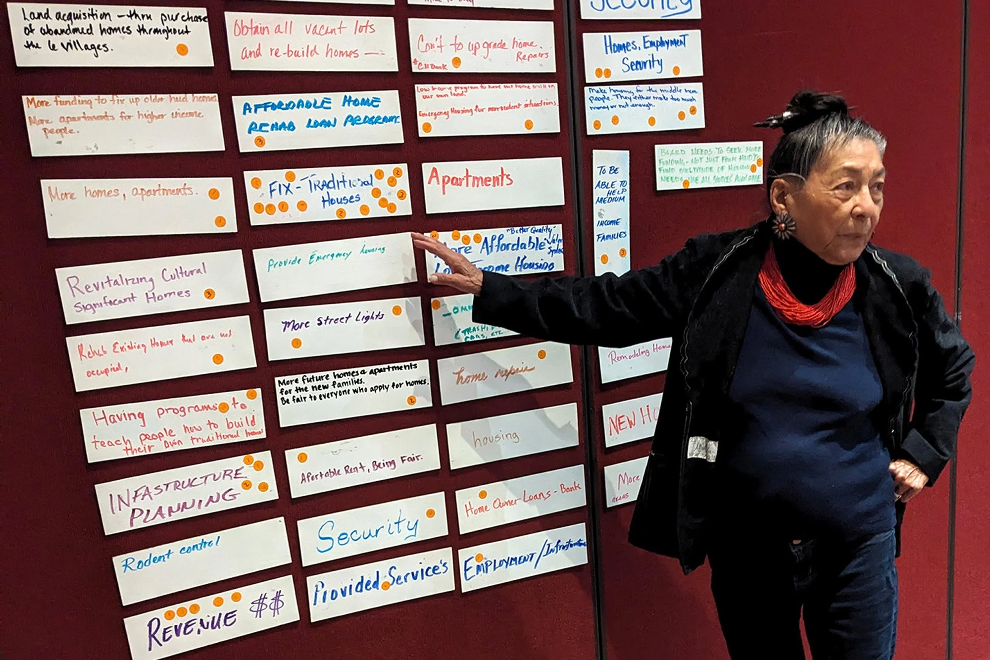A Laguna Pueblo tribal member participates in a housing-focused community listening session in late 2024.