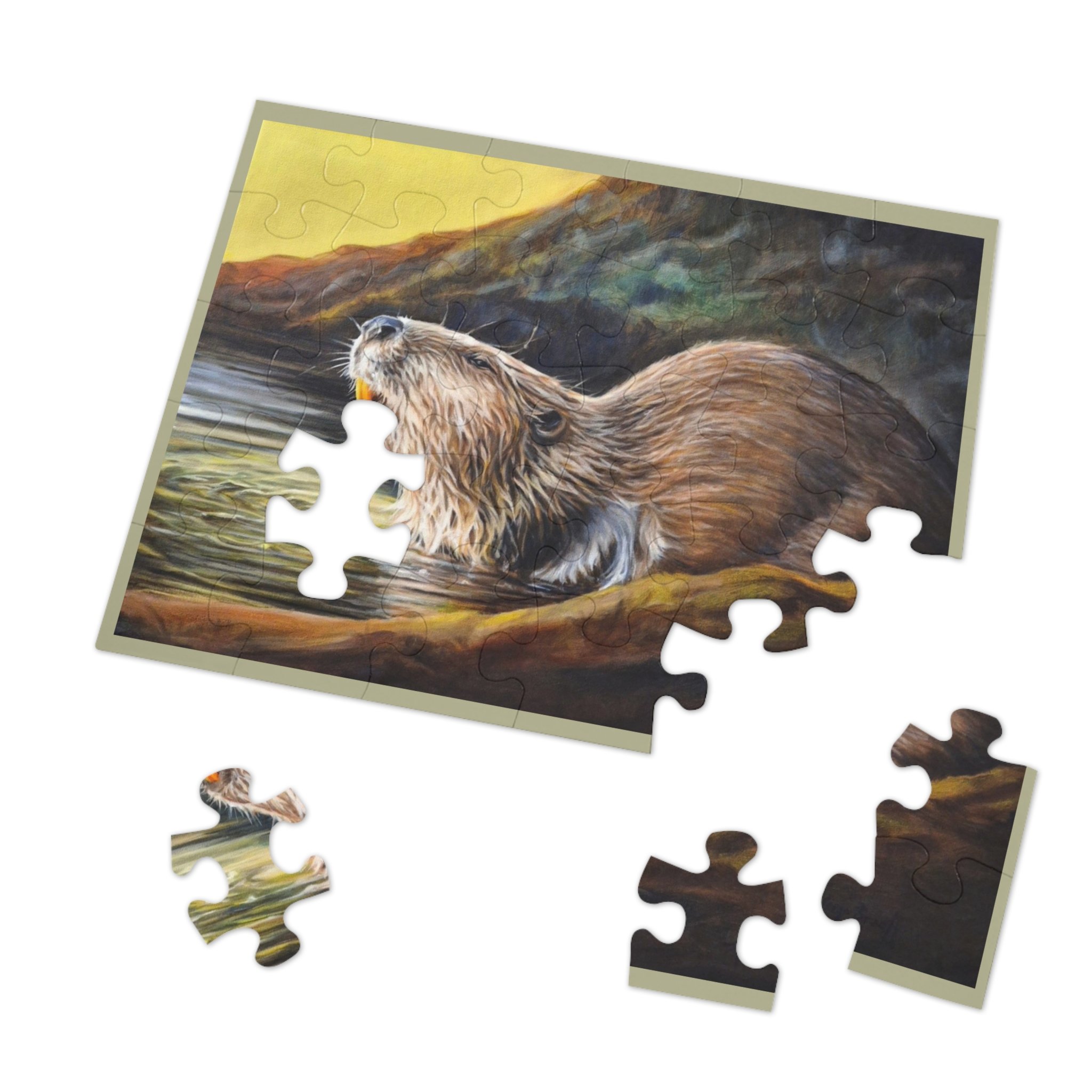 Beaver in Evening Light - 30 piece easy puzzle with tin
