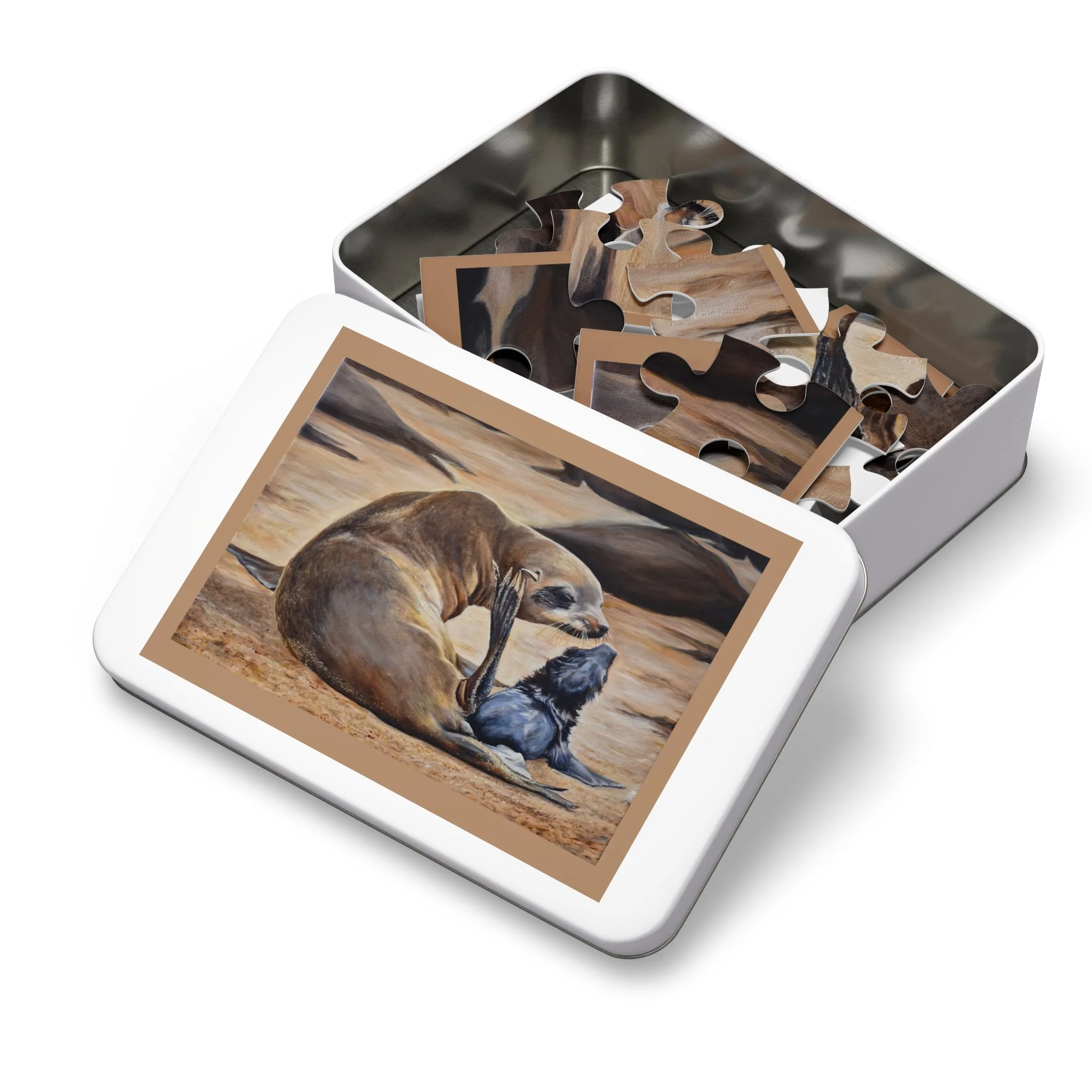 Mother seal with newborn pup. - Puzzle (30 piece) Easy level.