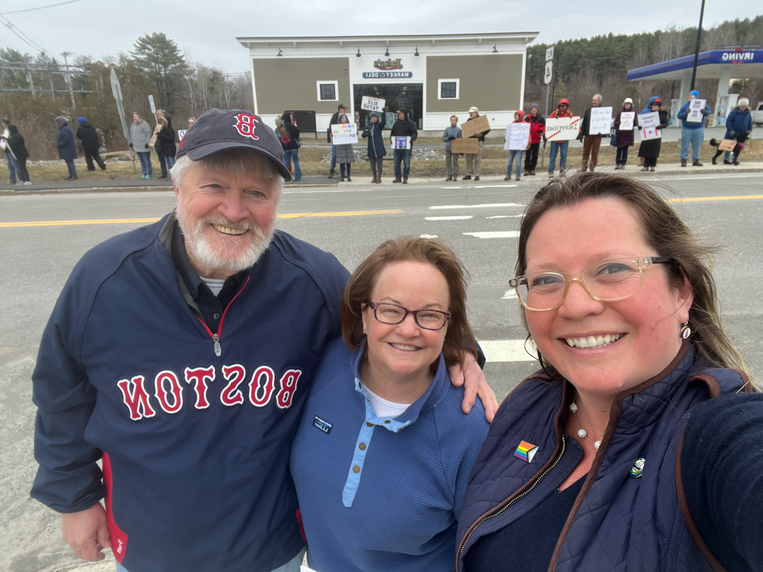 Executive Councilor Karen Liot Hill, Senator Sue Prentiss and me at Hands Off! rally in Enfield 04/05/25