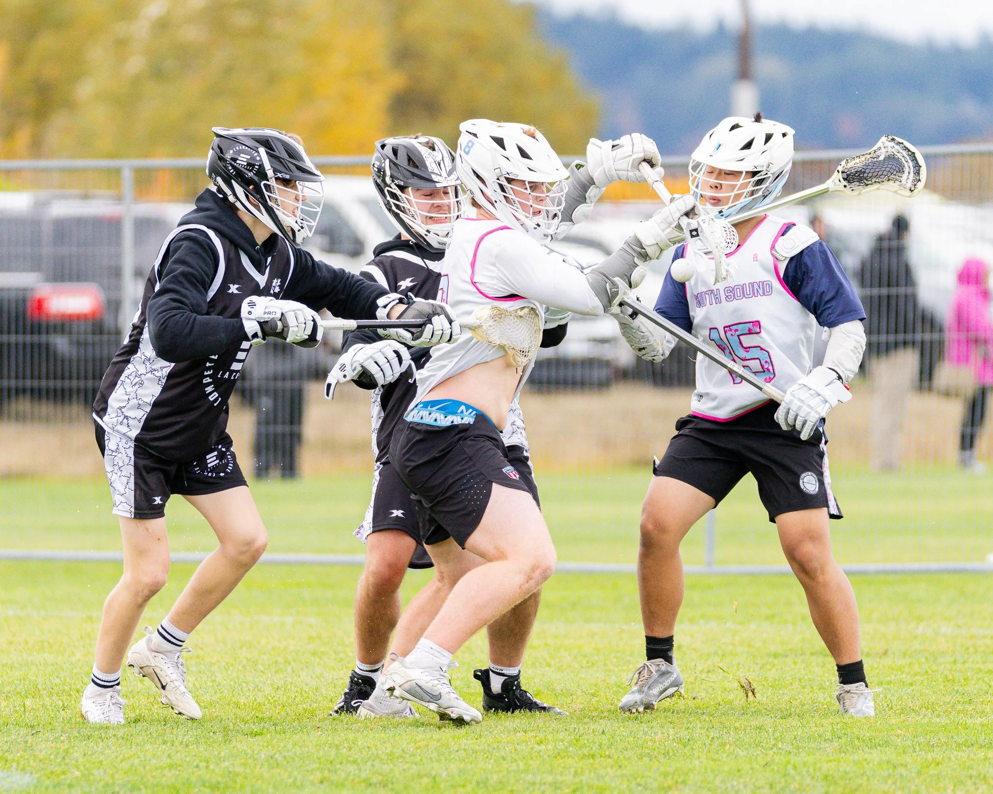 Seeing everybody's face reacting differently adds to the drama of a good sports photograph:  grimaces, clenched teeth, surprise, and even closed eyes help paint the picture of how it was to actually be there.