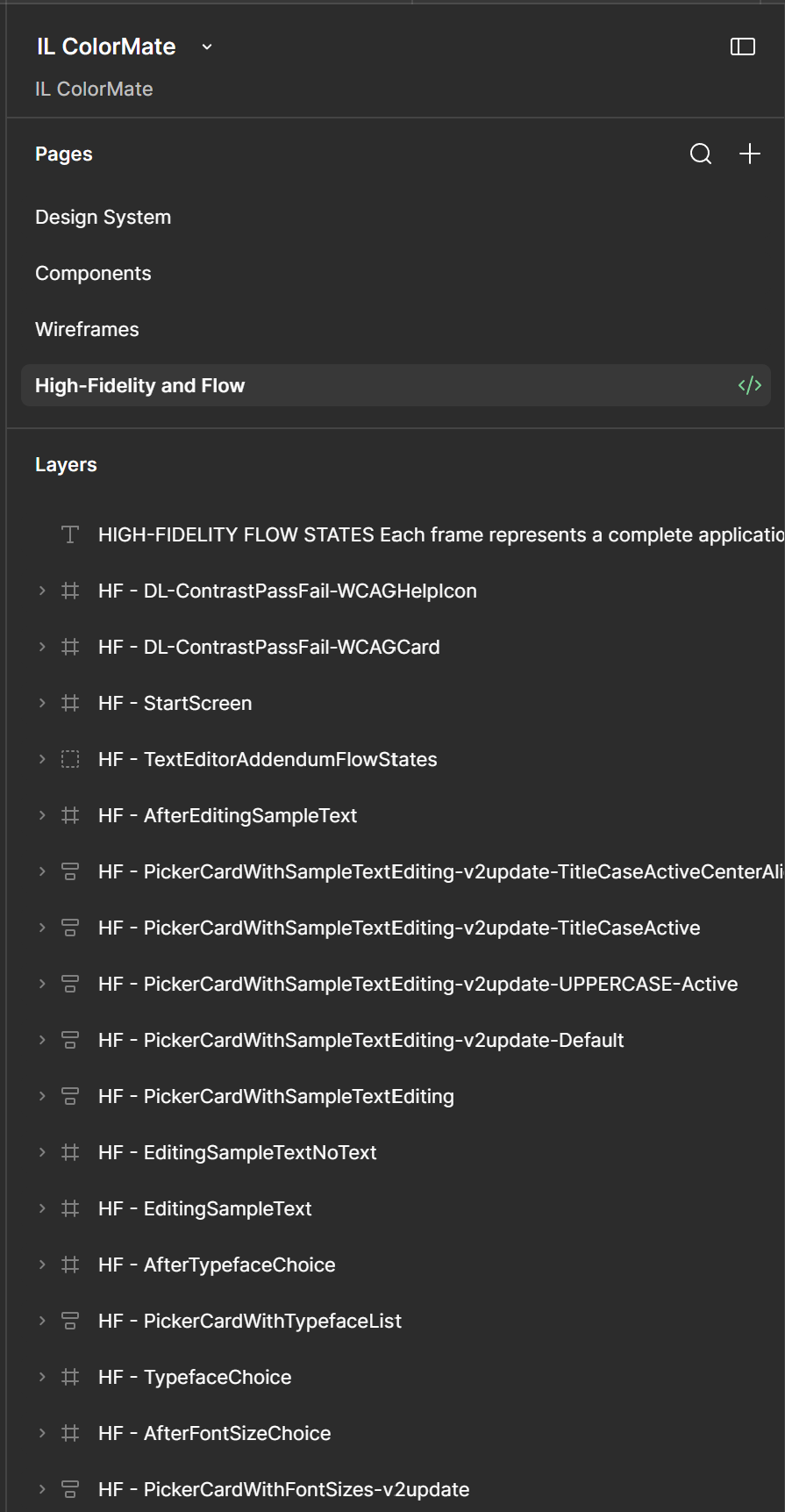 Page structure and example of element naming