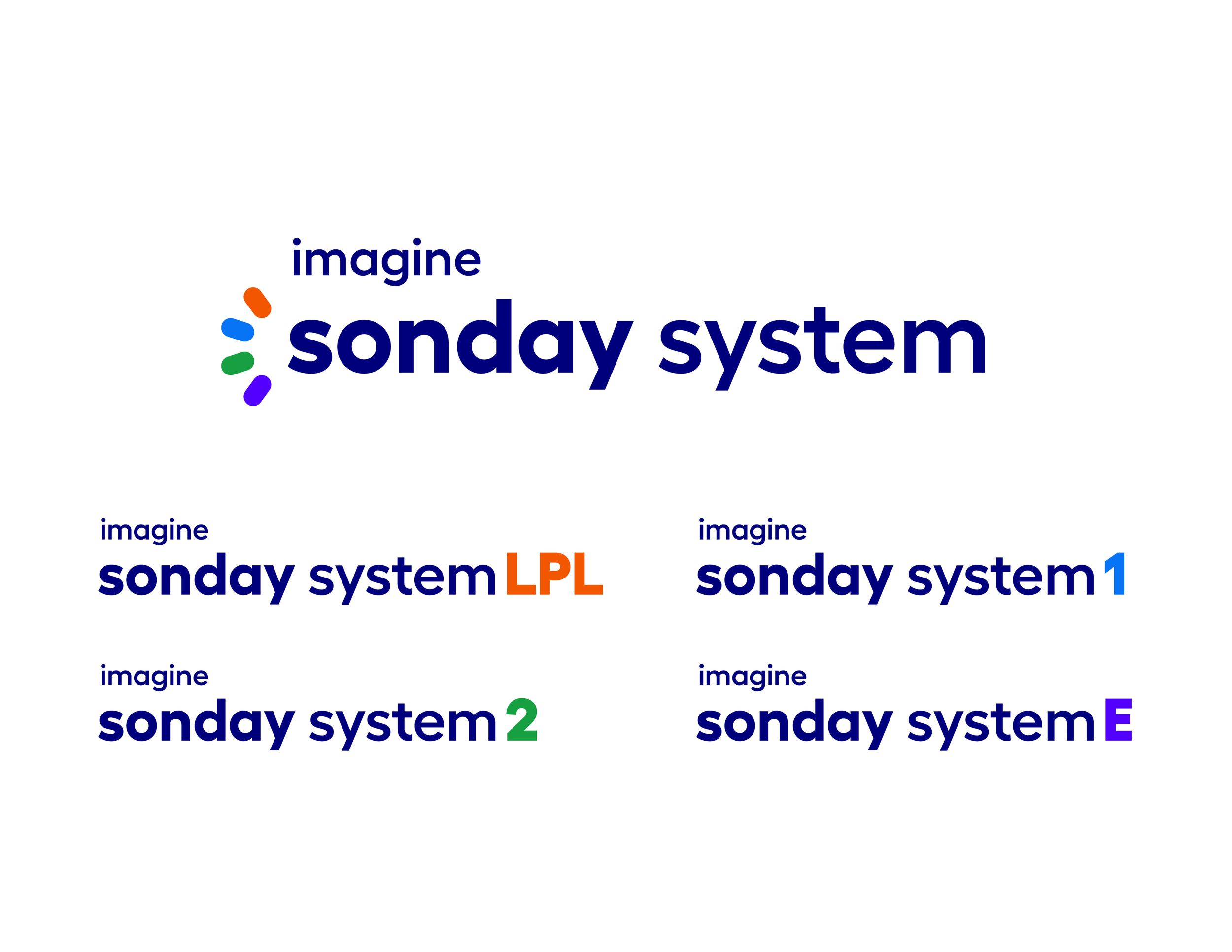 Full suite of revised logos for Imagine Sonday System