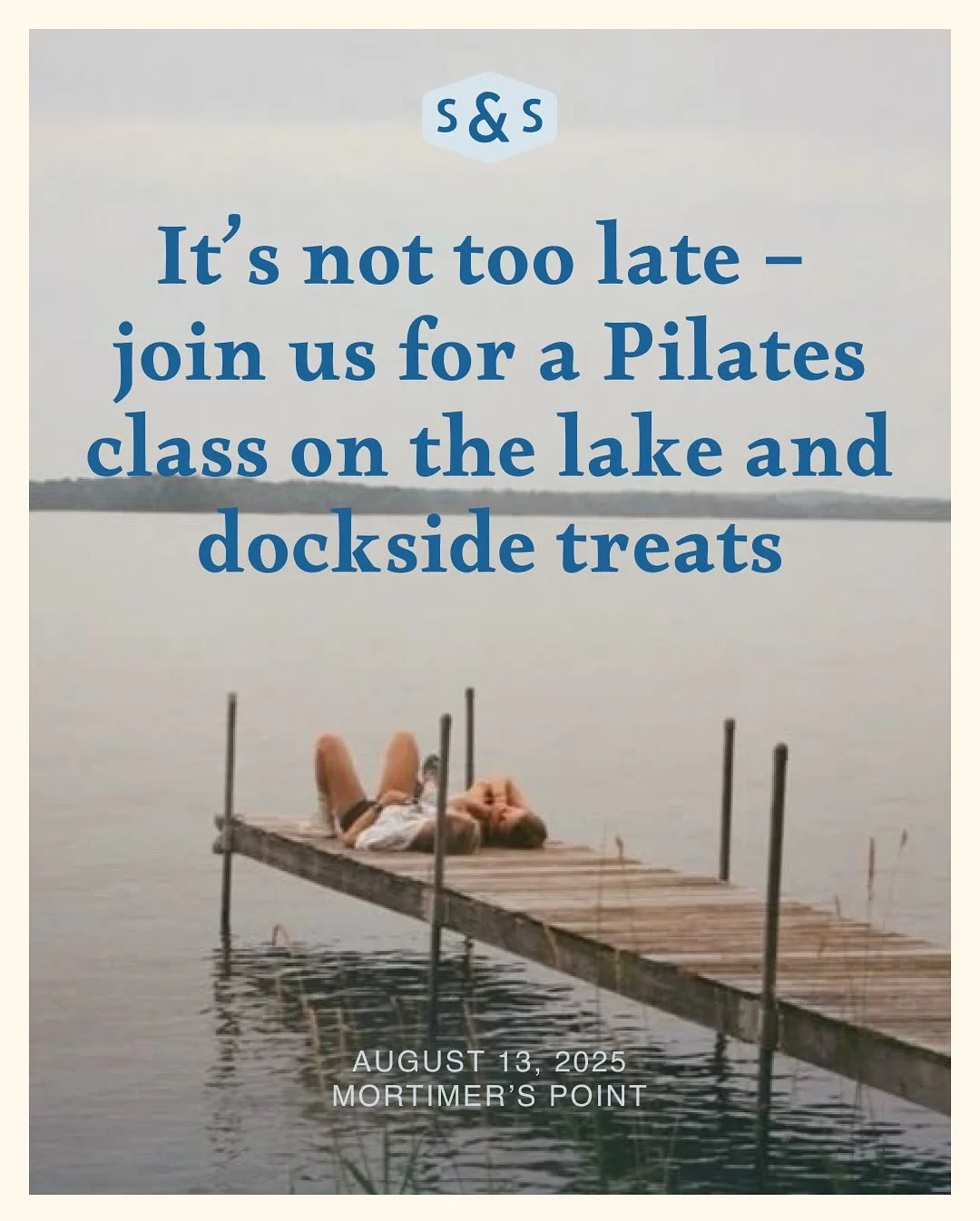 This is your last chance to join our summer camp inspired Pilates event on the dock up in beautiful Muskoka! 🌊🛶⛺️

There will be plenty of nostalgic food and drinks including mini grilled cheese sandwiches, paletas, fresh juice and mocktails. 

Our