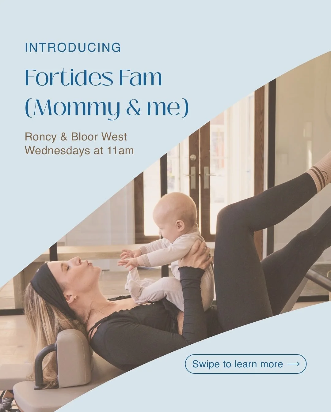 👋🏻 Bloor West Village and Roncy moms - you don&rsquo;t want to miss our weekly Fortides Fam classes (aka our &lsquo;mommy and me&rsquo; Pilates classes). 

This is without a doubt the sweetest class we have on our schedule. We love seeing moms walk