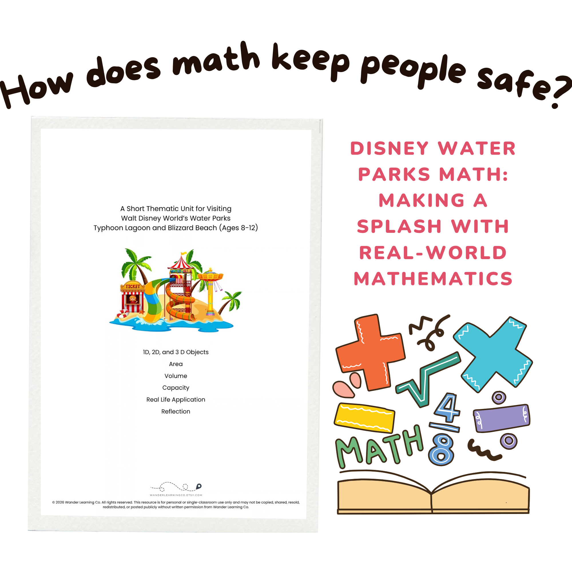 Disney Water Parks Math Unit Study | Area, Volume & Real-World Problem Solving | Ages 8–12