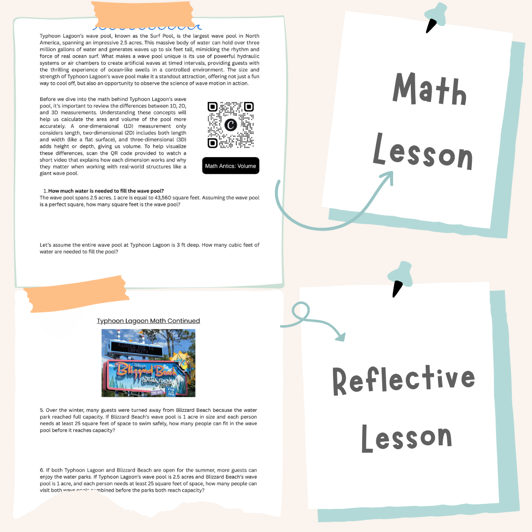 Disney Water Parks Math Unit Study | Area, Volume & Real-World Problem Solving | Ages 8–12