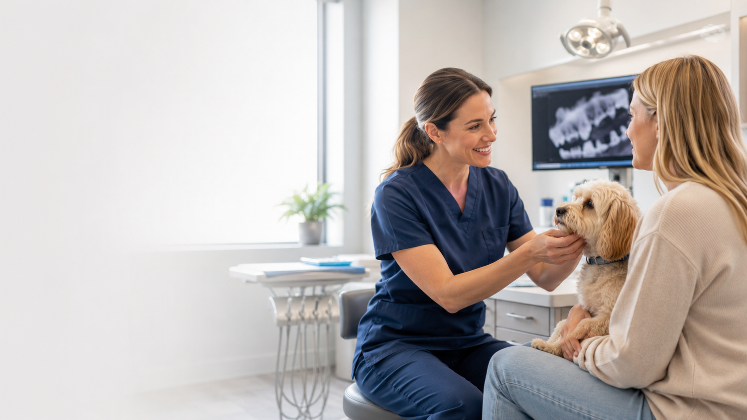 Veterinary professional comforting a pet