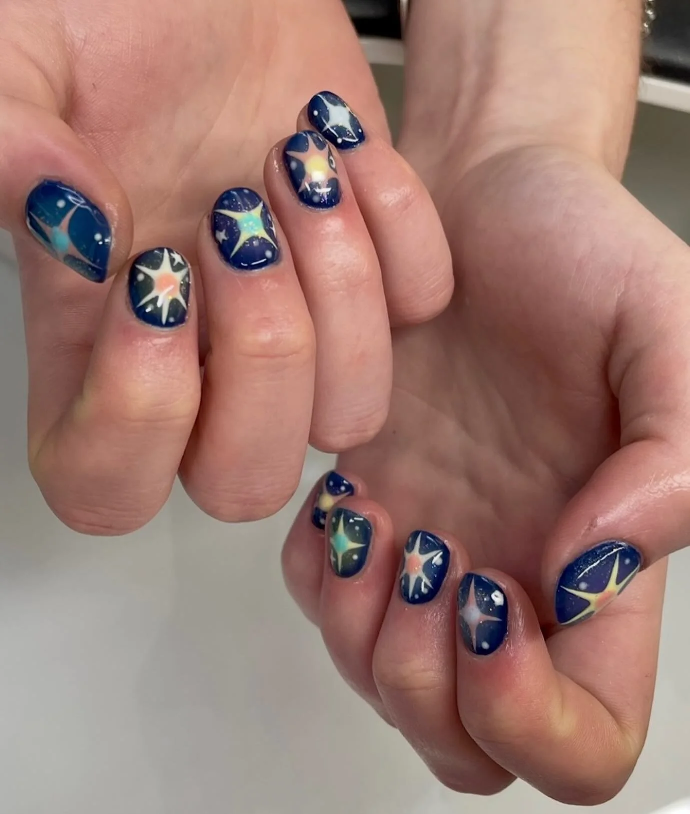 Level 3 - ✨⭐️💫
I feel like these look like the star people from Howl’s Moving Castle. Precious design and v happy w my execution 🫶
Come find me @buttercattattoo 
#nailart #naturalnails #gelnailart #gelnails #ghibli