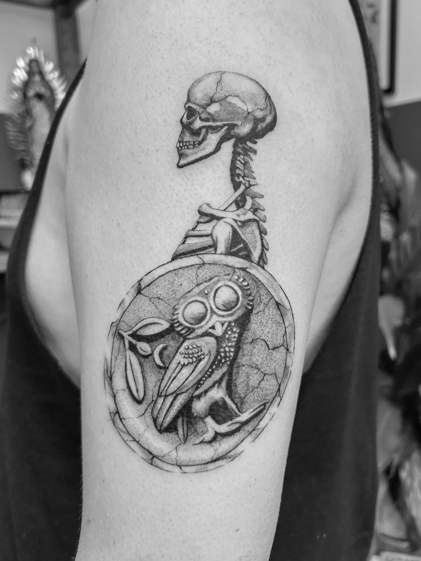 skeleton warrior 💀⚔️ thank you for your trust again, and for another fun concept!! 🩶 swipe through for a healed photo 
made at @enchanted.realm.tattoo 
🩶 taking bookings at @buttercattattoo 🩶
.
.
.
.
.
.
.
.
.
#tattoo #tattooing #tattoos #nzta