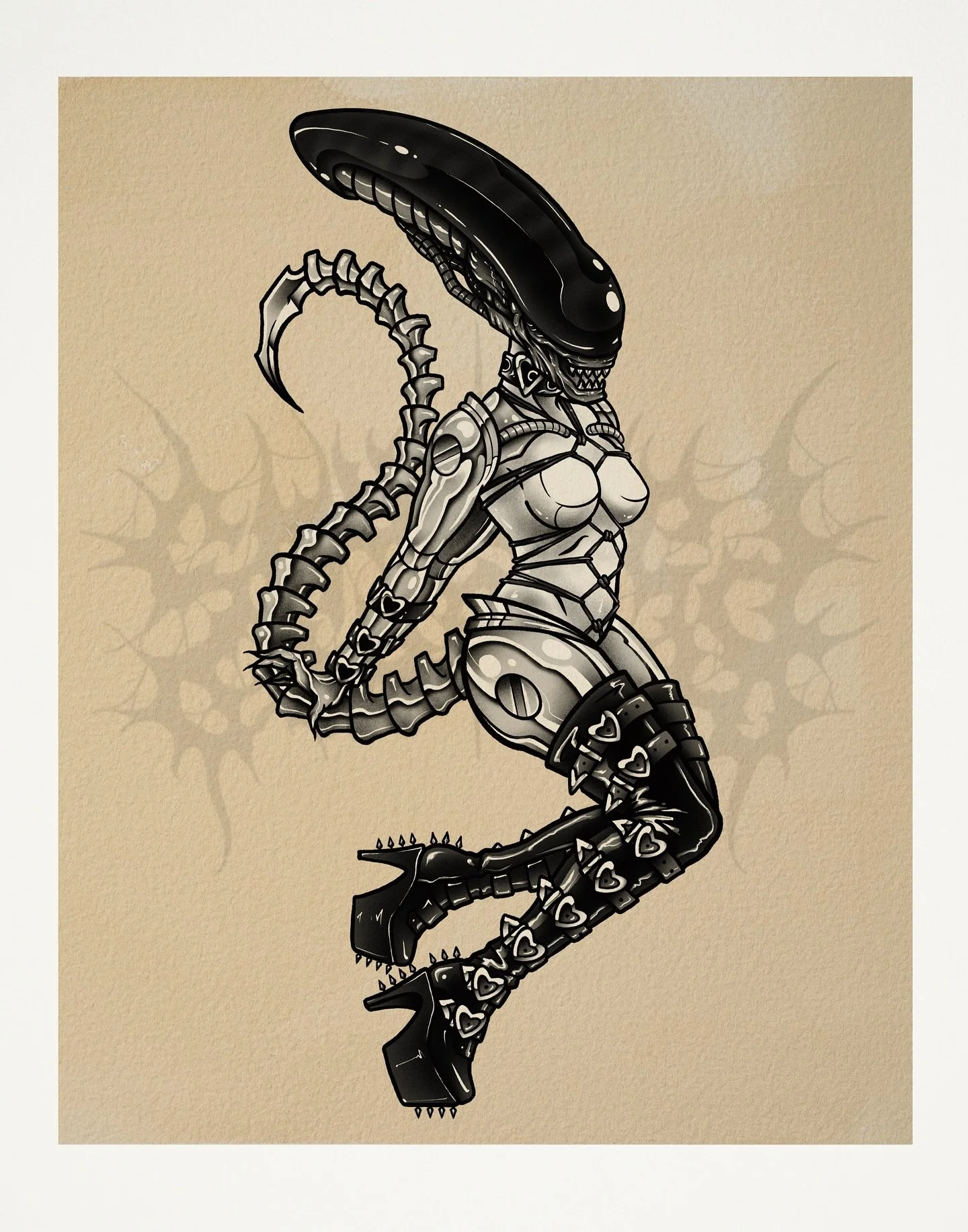 Xenoqueen redraw! Decided to give her another go after 4/5 years from the original drawing and made her mech 👽🤖. Didn’t really have the intention of this being a tattoo but if anyone’s keen I’m happy to make adjustments and put it