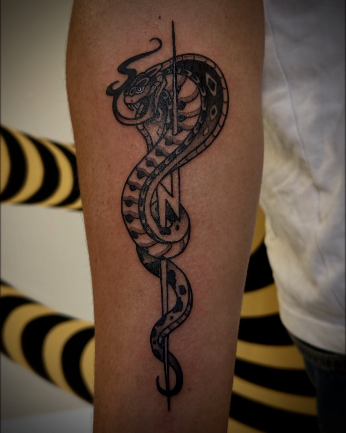 First tattoo for Owen! Thank you for trusting me with the design 🙏🏽 
.
DM/email for bookings
.
.
.
.
#tattoo #tattoos #cobratattoo #blackandgreytattoo #boldtattoo #neotradtattoo #nztattoo #wellingtontattoo