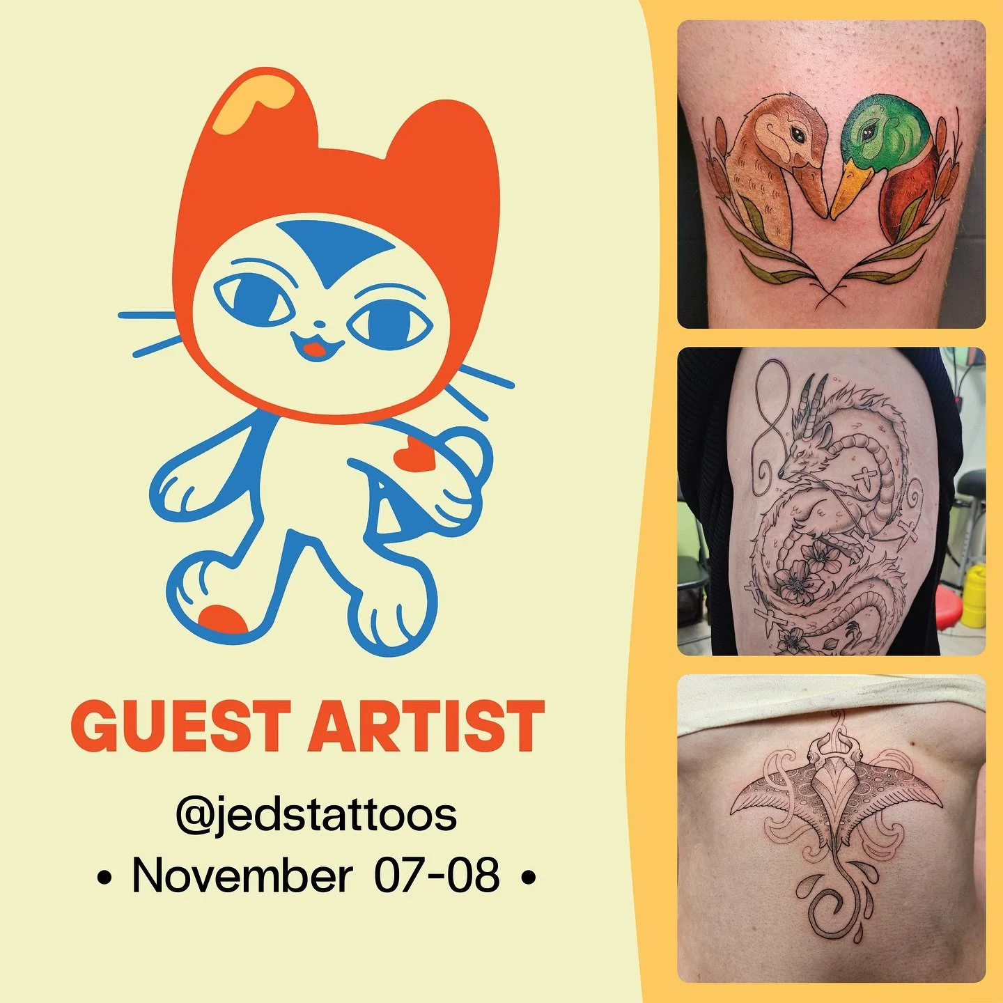 &bull;GUEST ARTIST&bull; November 07-08

Jed (@jedstattoos) will be back again guesting with us in November! Check out his Instagram for available flash and style of work!

Contact him directly via Instagram or email for bookings and enquiries.

#wel