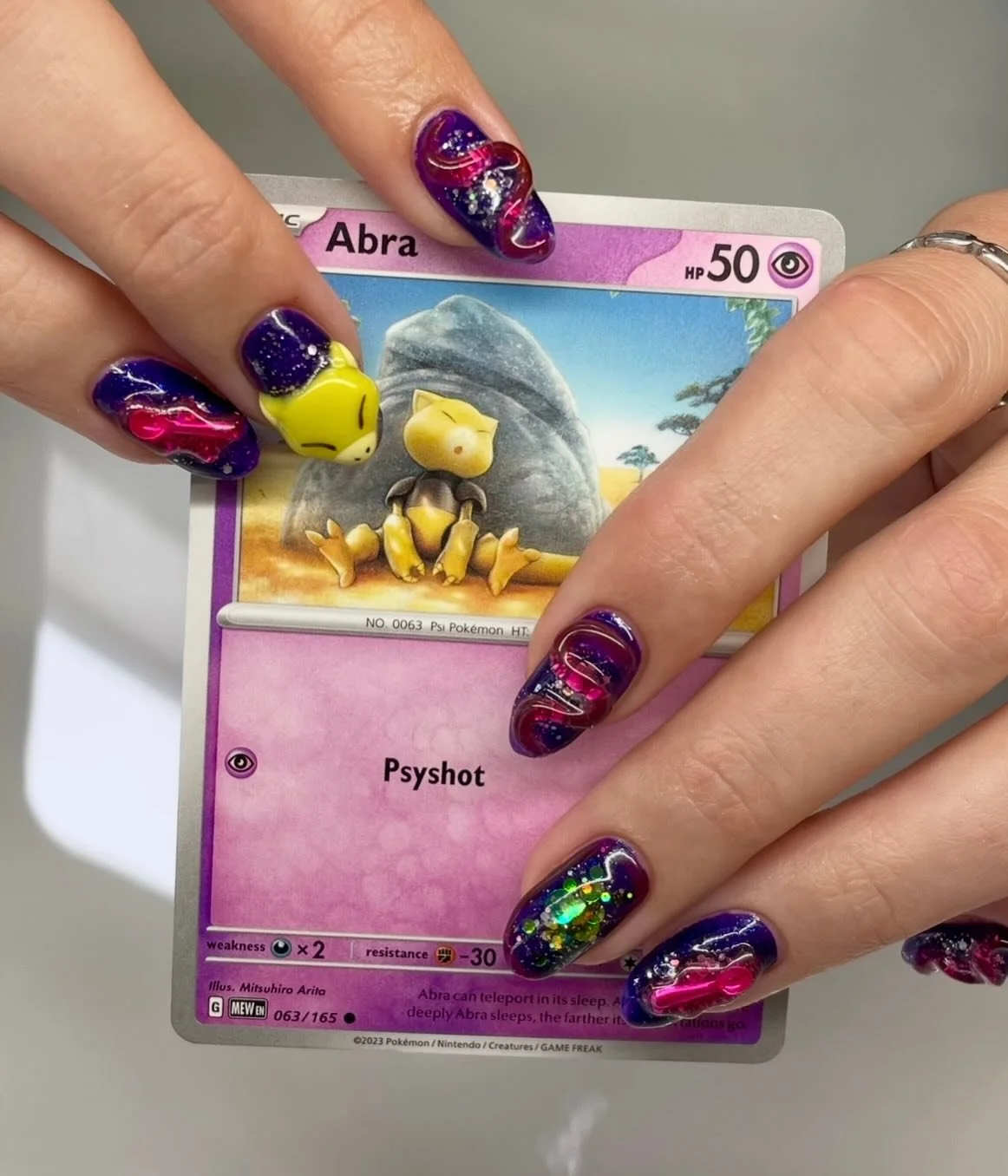 Advanced - Abra 🥄

I&rsquo;m really enjoying these, it&rsquo;s so fun to figure out what I can do to reflect the specific Pok&eacute;mon&rsquo;s type and moves 

Some of the designs 💜 
- Middle finger inspired by the teleport move, a bubble with ir