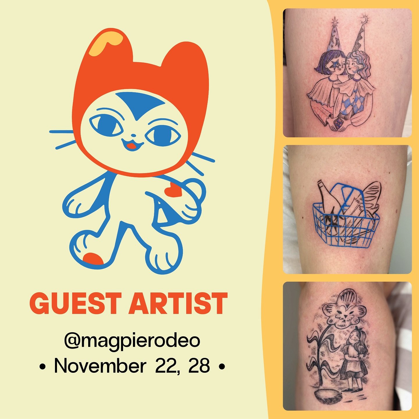 &bull;GUEST ARTIST&bull; November 22, 28

Kirsti (@magpierodeo) will be guesting with us on the 22nd and 28th of November. She specialises in illustrative tattoos! This is her first time in NZ and we&rsquo;re very excited to have her visit!

Contact 