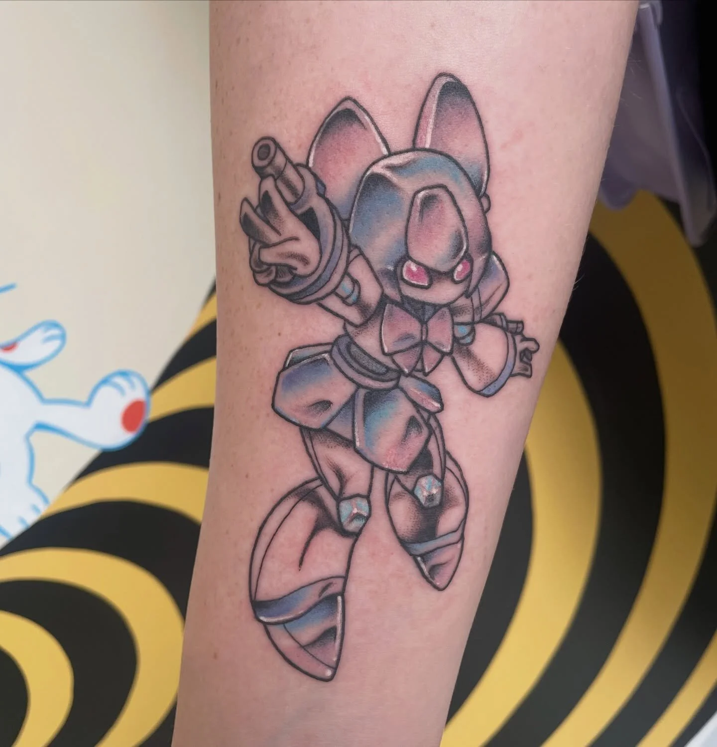 10/10 piece to end the year on! Medabots was a fever dream you all remember it right?? Right? I&rsquo;m obsessed with pastel chrome please come get pastel chrome in the new year 🙏🙏🙏
.
.
.
.
:
.
#tattoo #wellingtontattoo #medabots #chrome #pastelta