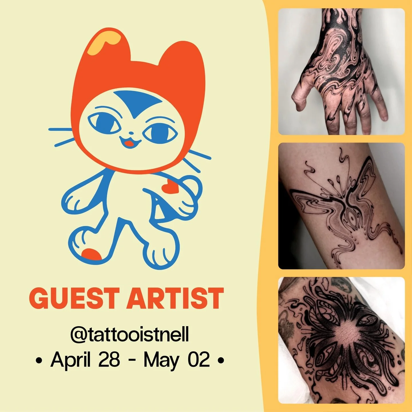 &bull;GUEST ARTIST&bull; APRIL 28 - MAY 02

The very talented Nell (@tattooistnell) will be guesting with us all the way from Sydney at the end of April to early May! She specialises in abstract, avant-garde blackwork (and the occasional illustrative