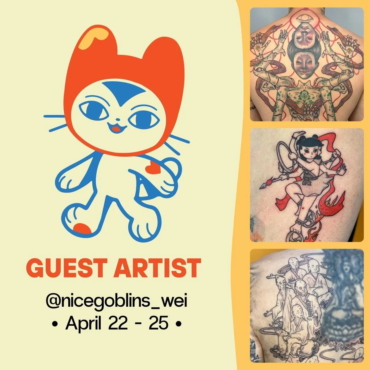 &bull;GUEST ARTIST&bull; April 22 - 25

Weimin (@nicegoblins_wei) will be guesting with us in April all the way from Tāmaki Makaurau. He is a versatile artist and is open to exploring all types of subject matter. Check out Weimin&rsquo;s Instagram fo