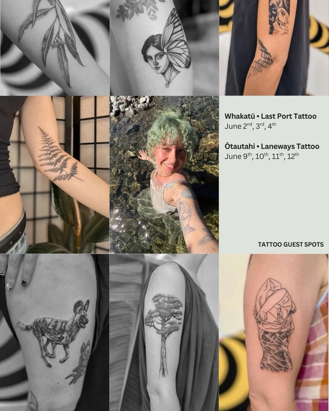 kia ora 🖤 I&rsquo;m excited to announce that I&rsquo;ll be tattooing in the South Island this June! I&rsquo;ll be with my friends at @lastportnelson in Nelson from the 2nd-4th and my first time at @lanewaystattoo in Christchurch from the 9th-12th! 
