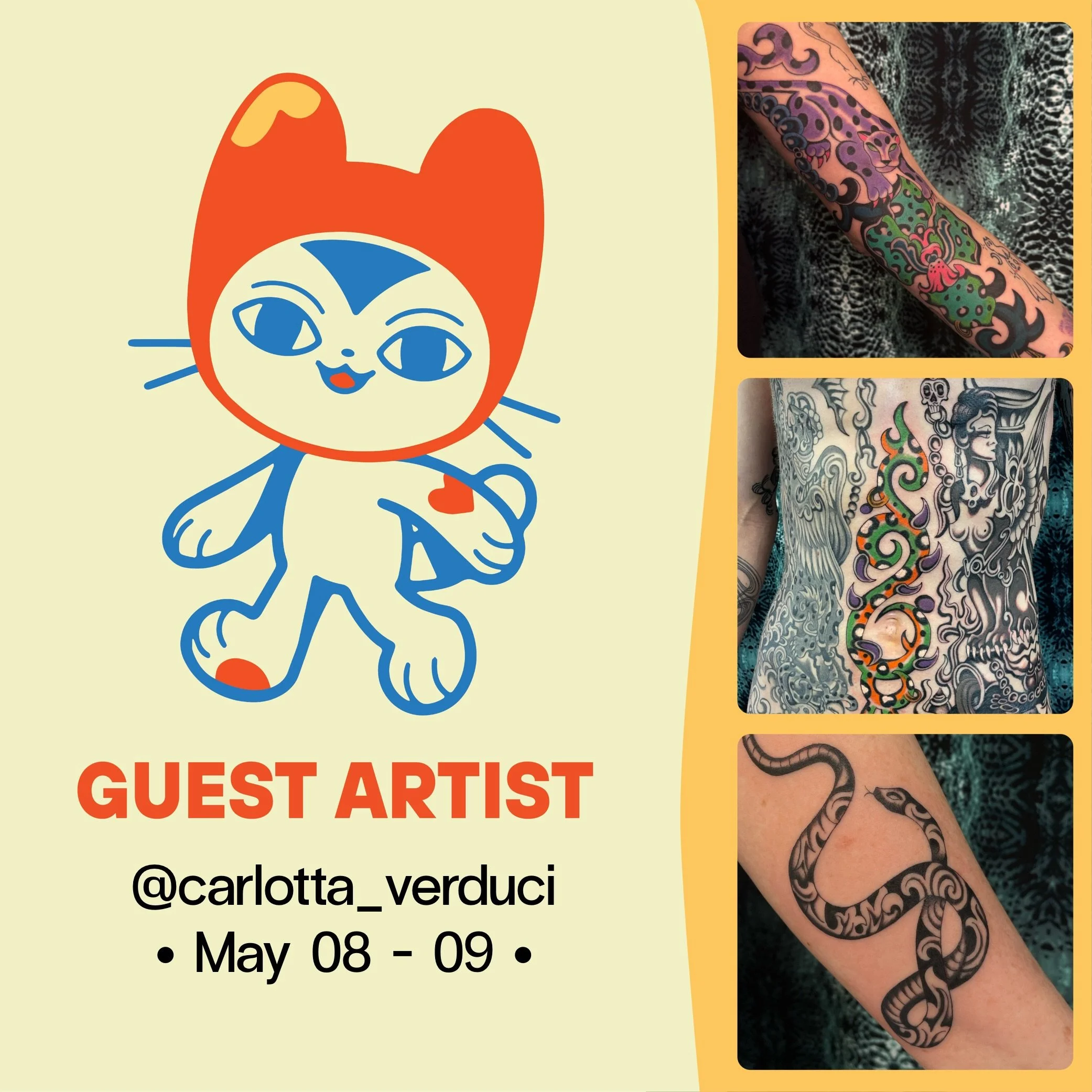 &bull;GUEST ARTIST&bull; May 08-09

Carlotta (@carlotta_verduci) will be guesting with us in May! She still has spots available! Be sure to check out her Instagram for her work and available flash ✨

Contact her directly via Instagram or email for en
