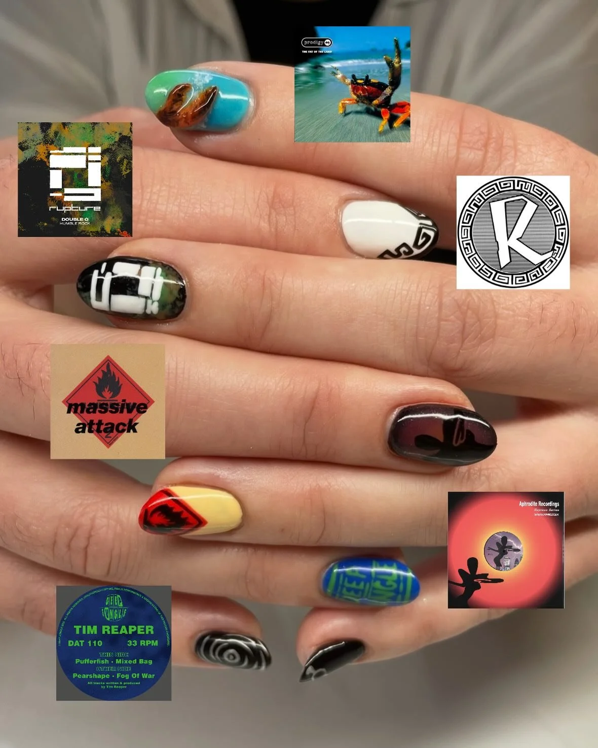 Level 3 - Jungle Labels 🔊

Prodigy crab I love you 🦀 Also my client had these for the 35 year anniversary of @massiveattackofficial debut album &lsquo;Blue Lines&rsquo; 🎉

#massiveattack #nailart #prodigy #buildergel #nailtech