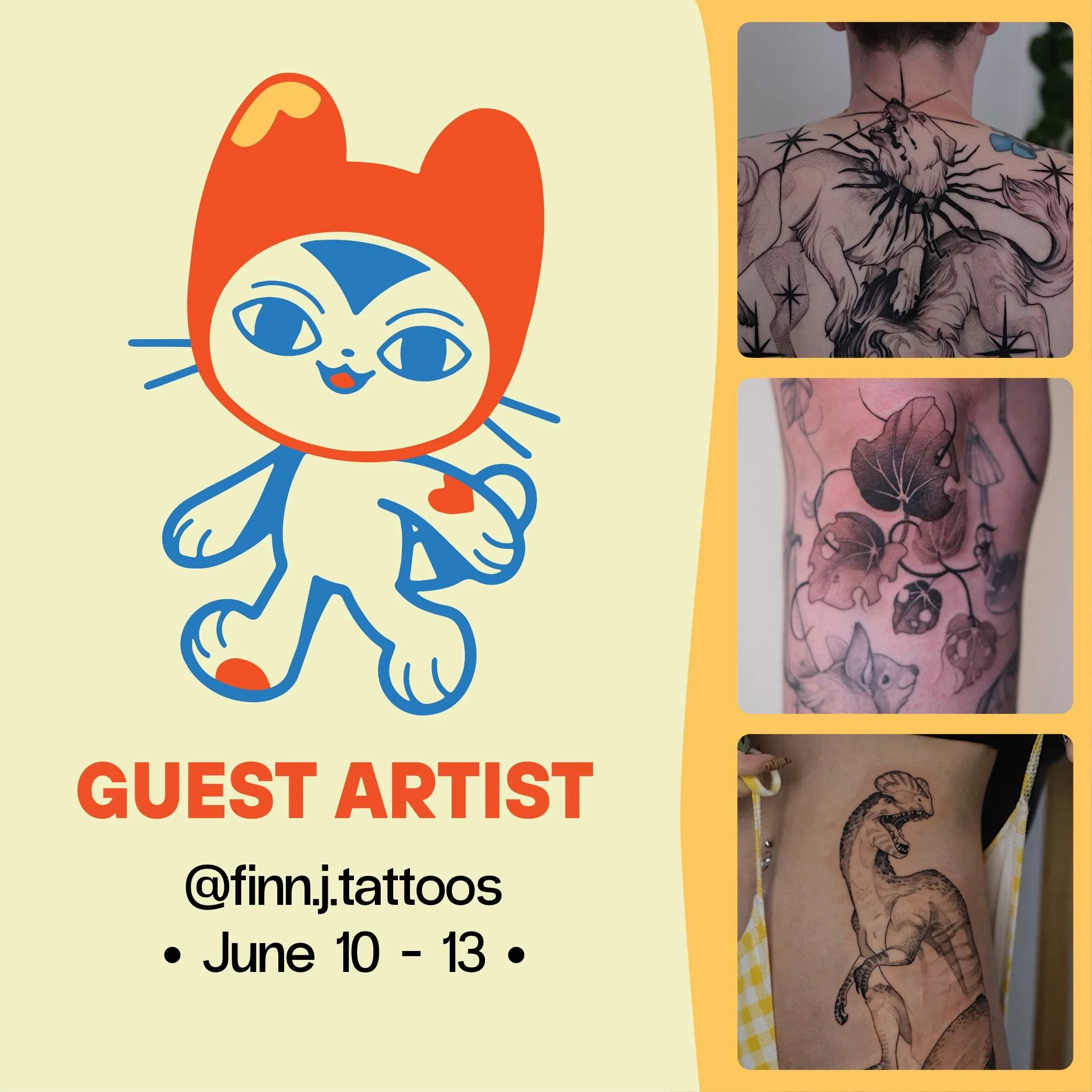 &bull;GUEST ARTIST&bull; June 10 - 13

Finn (@finn.j.tattoos) is back in June! He specialises in black and grey illustrative tattoos. He is a big fan of fantasy, weird and whimsical critters, and everything in between!

Check out his Instagram for av