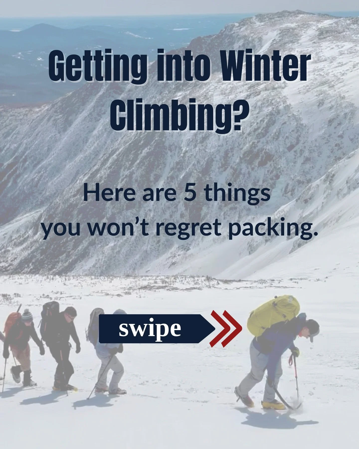Looking to get into winter climbing?

Here are five things you will want to make sure to bring with you.

Read more at Vertex Journal 
🔗 in bio.

#ClimbIce 
#AlpineClimbing 
#WinterAdventure 
#MountainLife 
#whitemountainsNH
WinterSkills