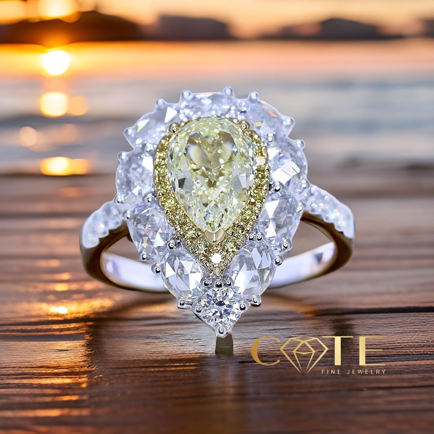 As the sun dips below the horizon, painting the sky in hues of gold and amber, this exquisite yellow diamond ring takes center stage, shimmering like a piece of the sunset itself.  Designed to capture the magic of romance and the elegance of nature, 