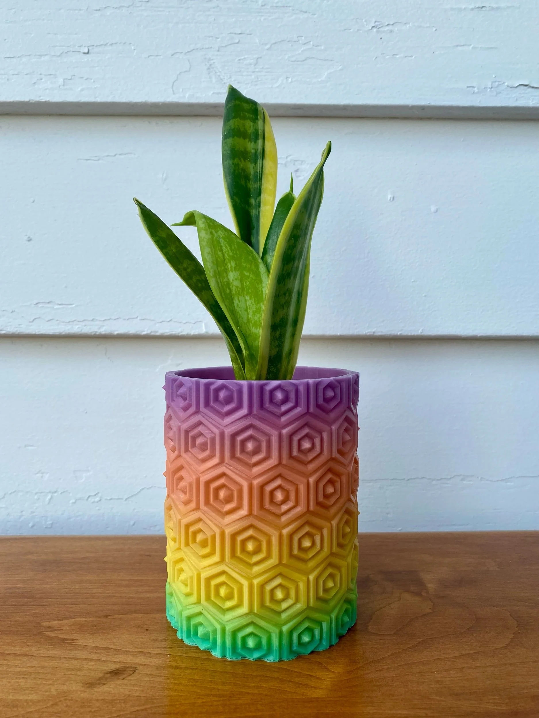 Glow-in-the-Dark Kaleidoscope Planter: Rainbow Gradient 3D Printed Pot for Succulents and Small Plants