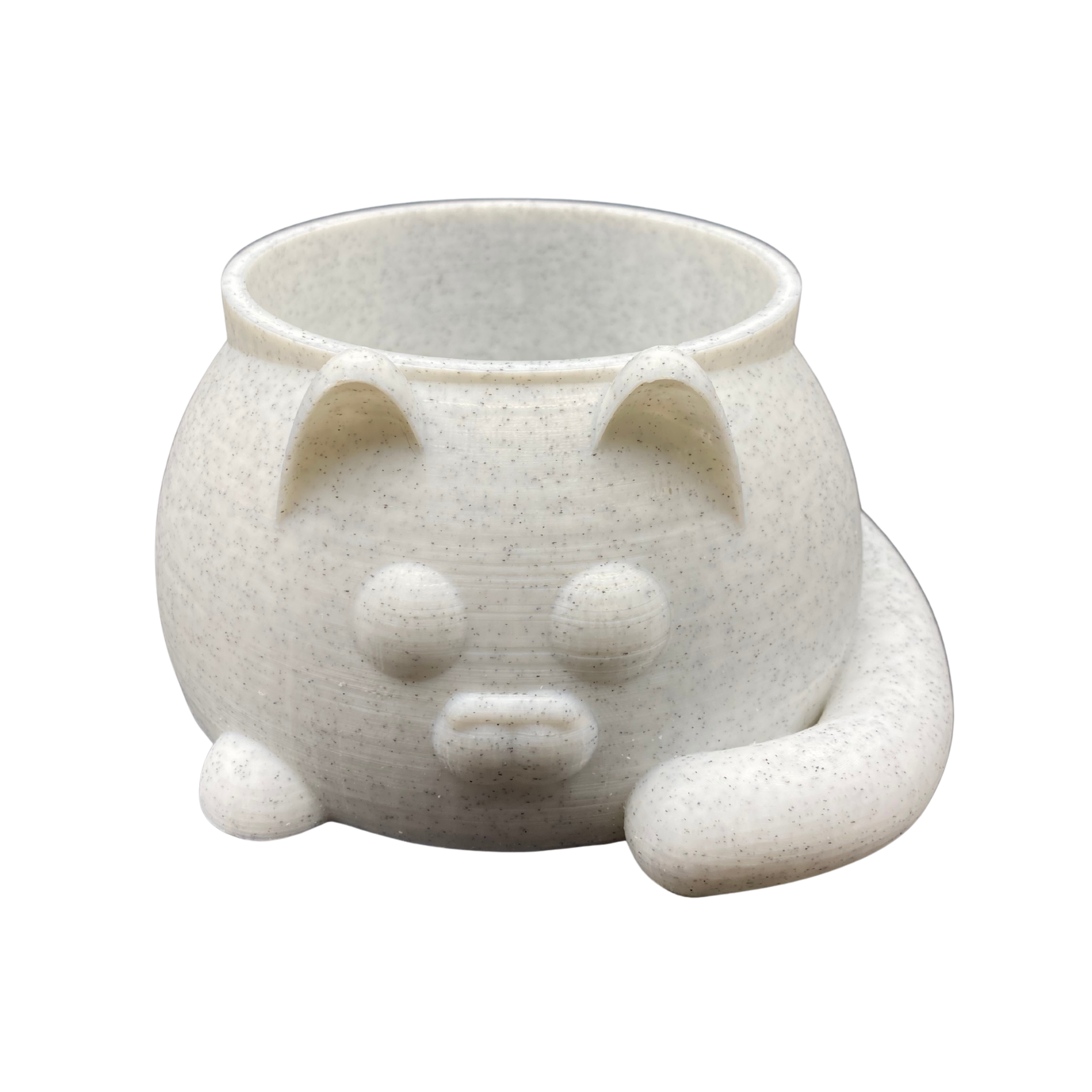 Marble-Like Cozy Cat Planter: 3D Printed Stone-Like Animal Pot for Succulents and Small Plants