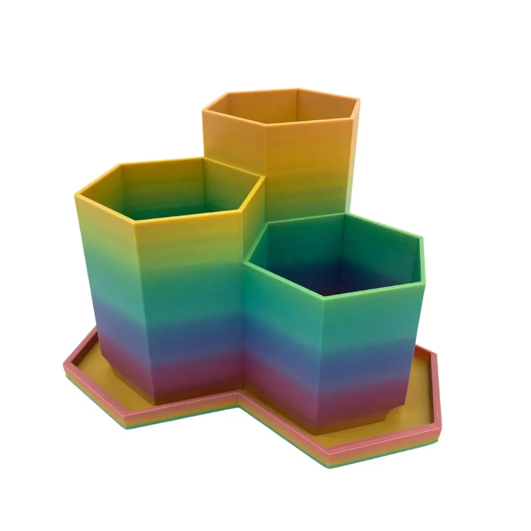 Bold Matte Rainbow Hexagon Planter