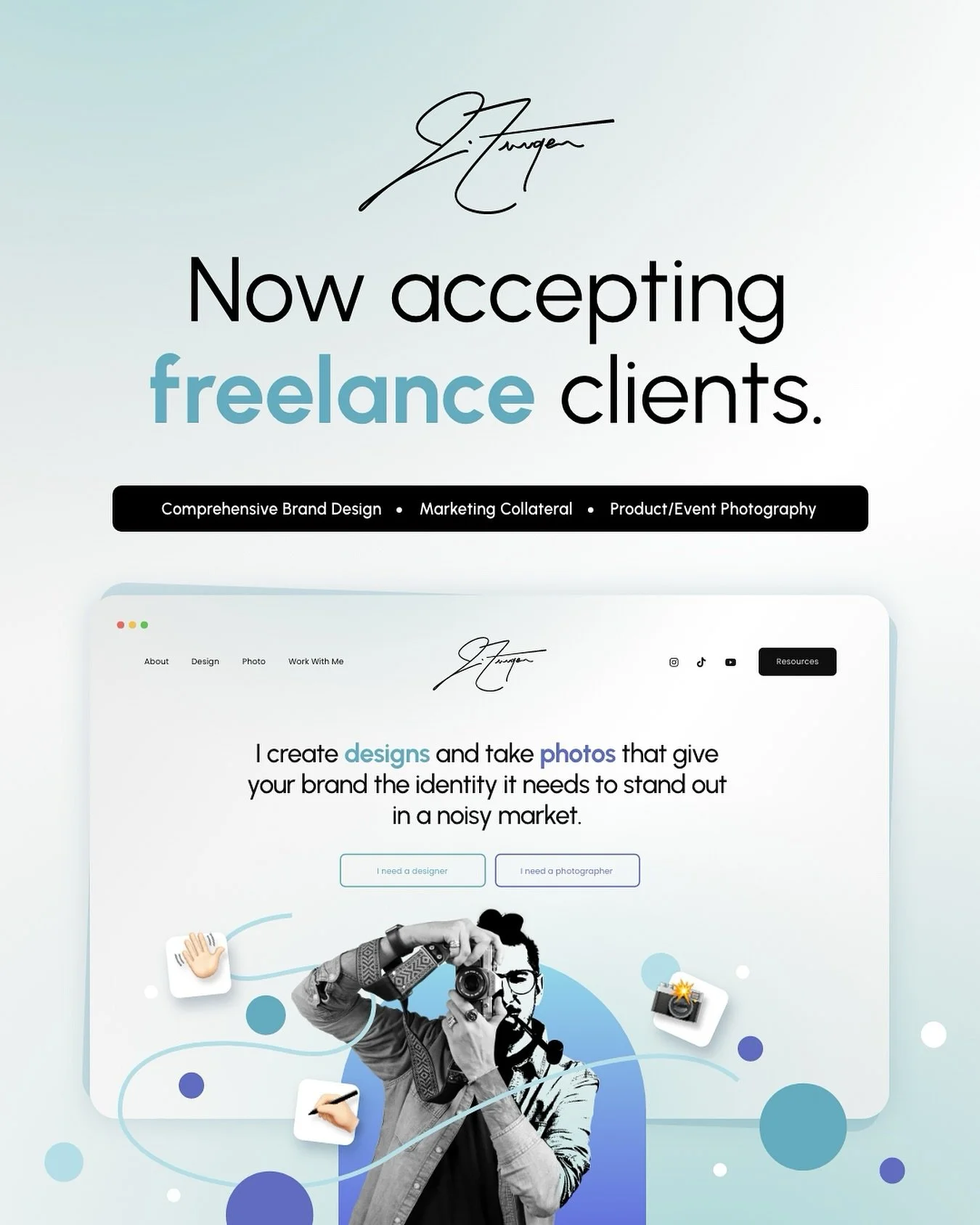Now taking on #freelance clients, contracts, and retainers for #branddesign #digitalmarketing #printdesign and #productphotography !! 🙌🏼🔥🎉

I have unfortunately been let go from my recent employed position, and quite frankly I have had too many b