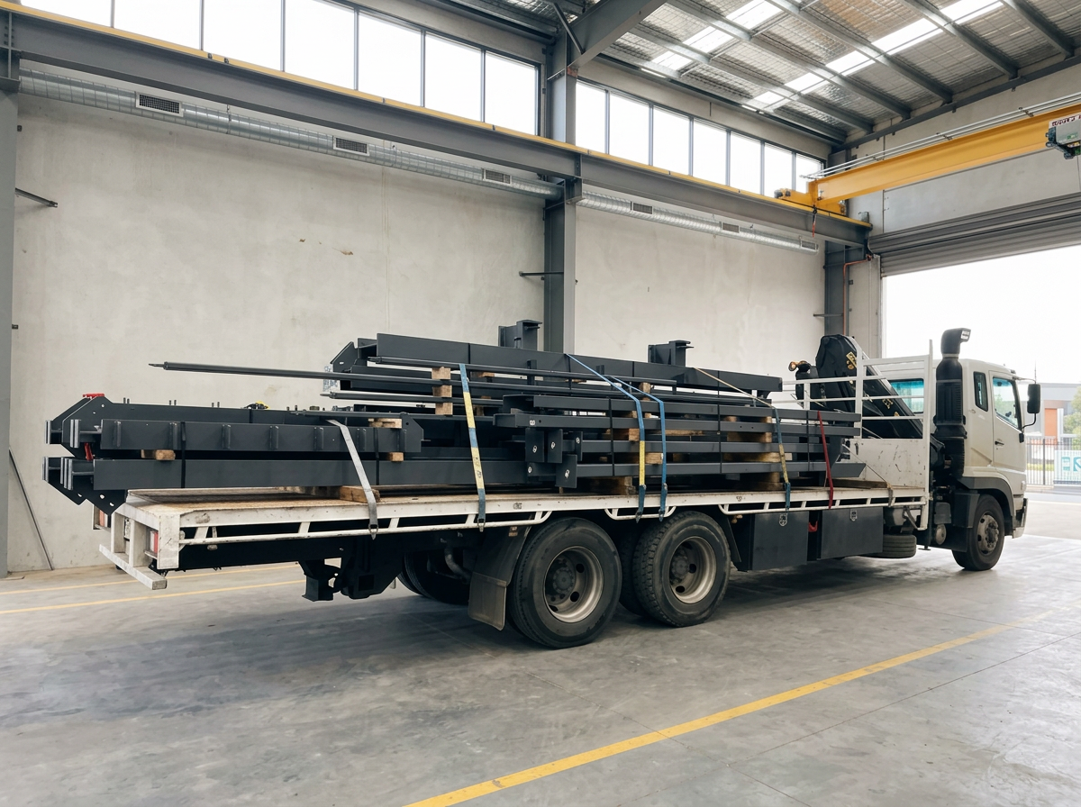 Secured and Ready: Industrial Steel Components at the Warehouse Dock