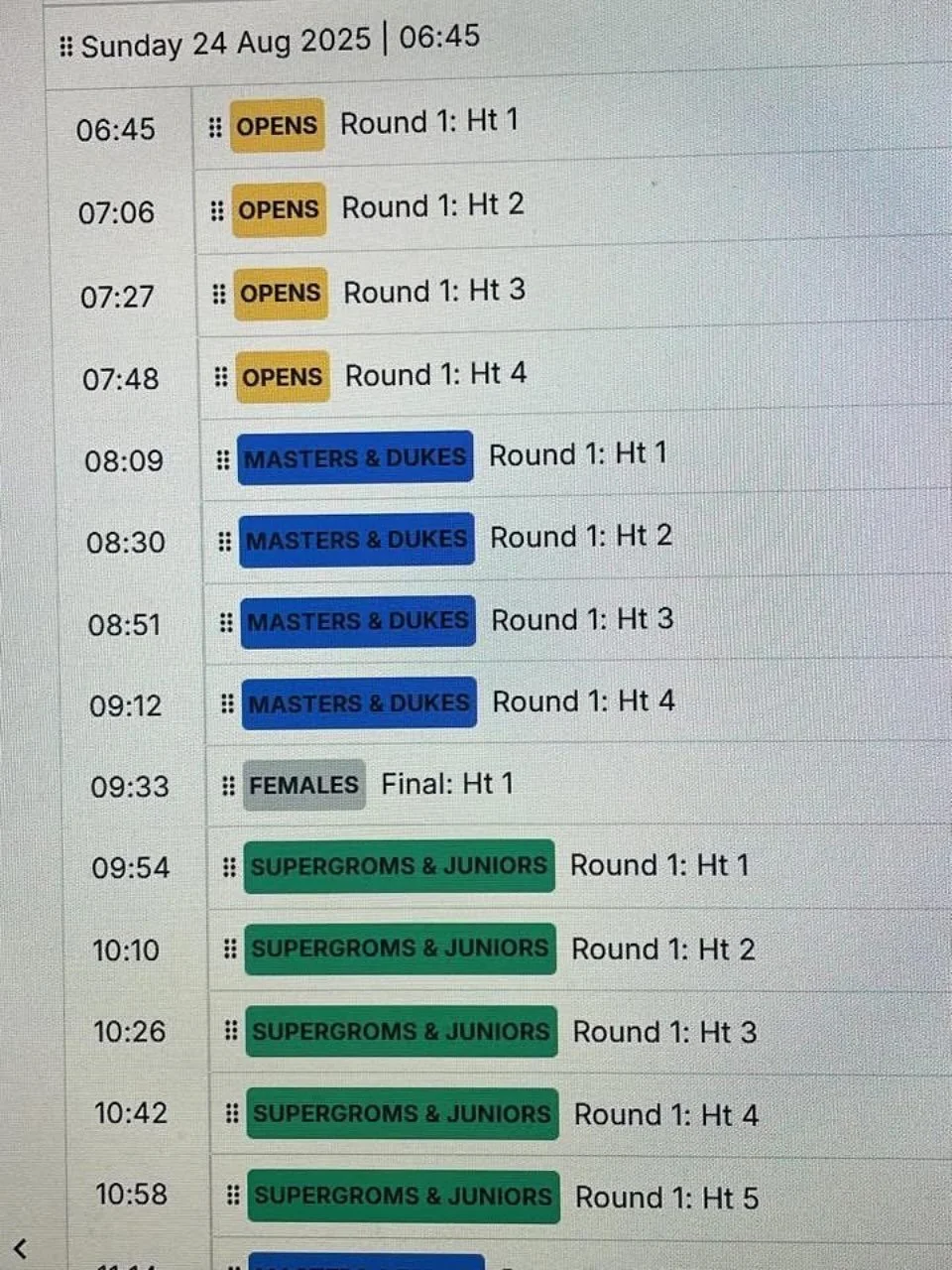 Draw published for Sunday. Get there early for the call. Hopefully easier than this morning.
