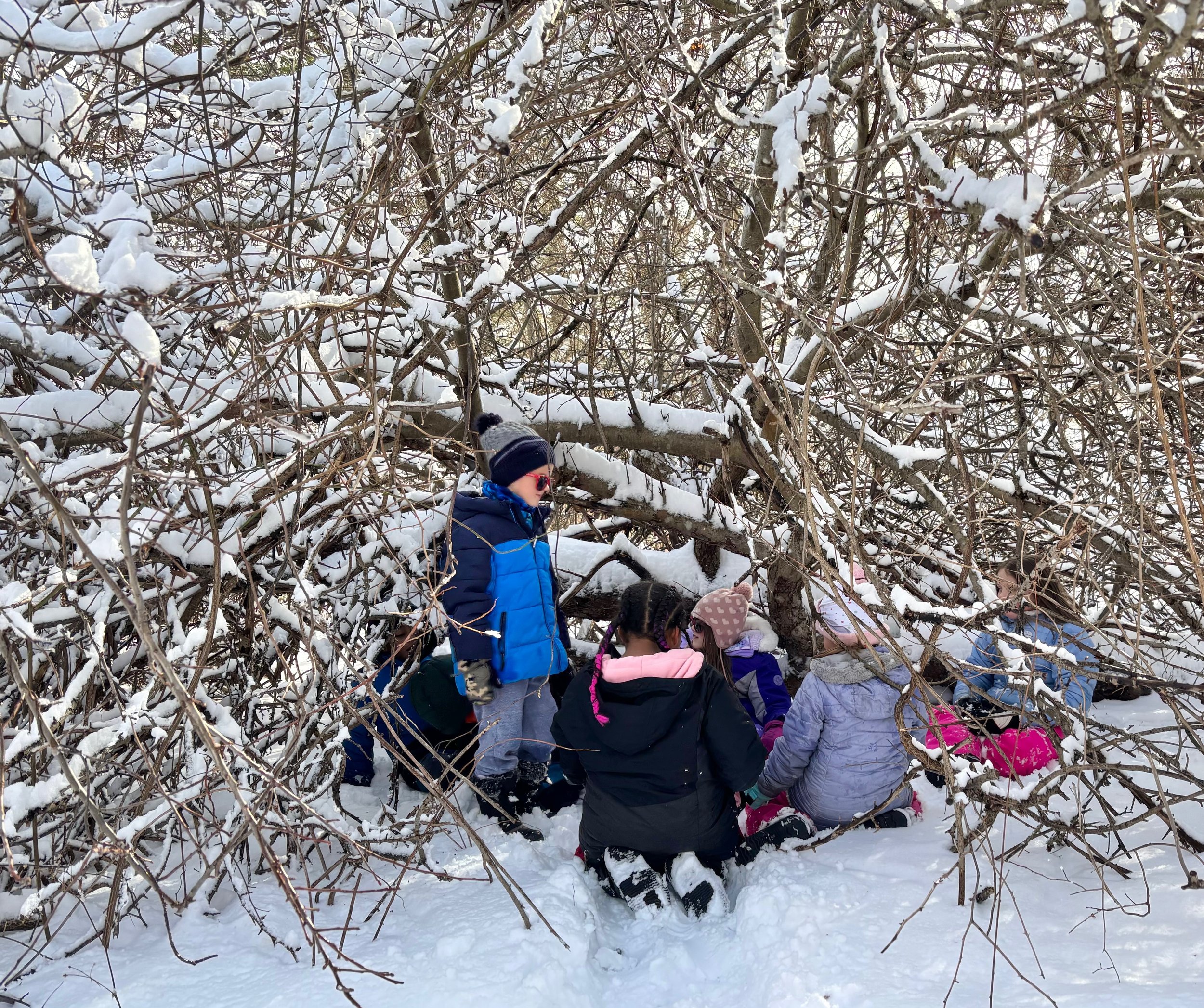 Meeting in the snow fort.