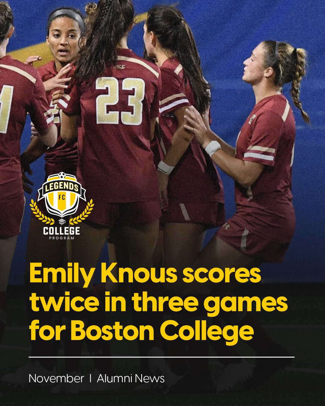 Emily Knous Scores in 2 of the last 3 games for Boston College