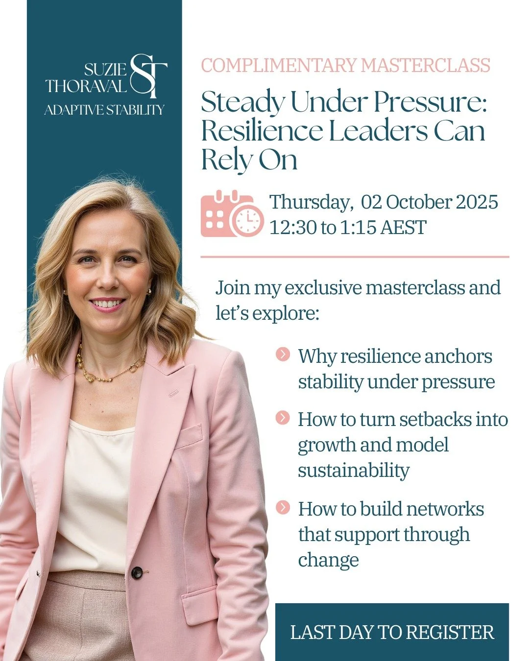 LAST DAY TO REGISTER‼️ 

💡 Feeling stretched thin by relentless demands?

High workloads, shifting pressures, and constant uncertainty can leave even the most capable leaders running on empty.

But resilience isn&rsquo;t just about &ldquo;pushing th