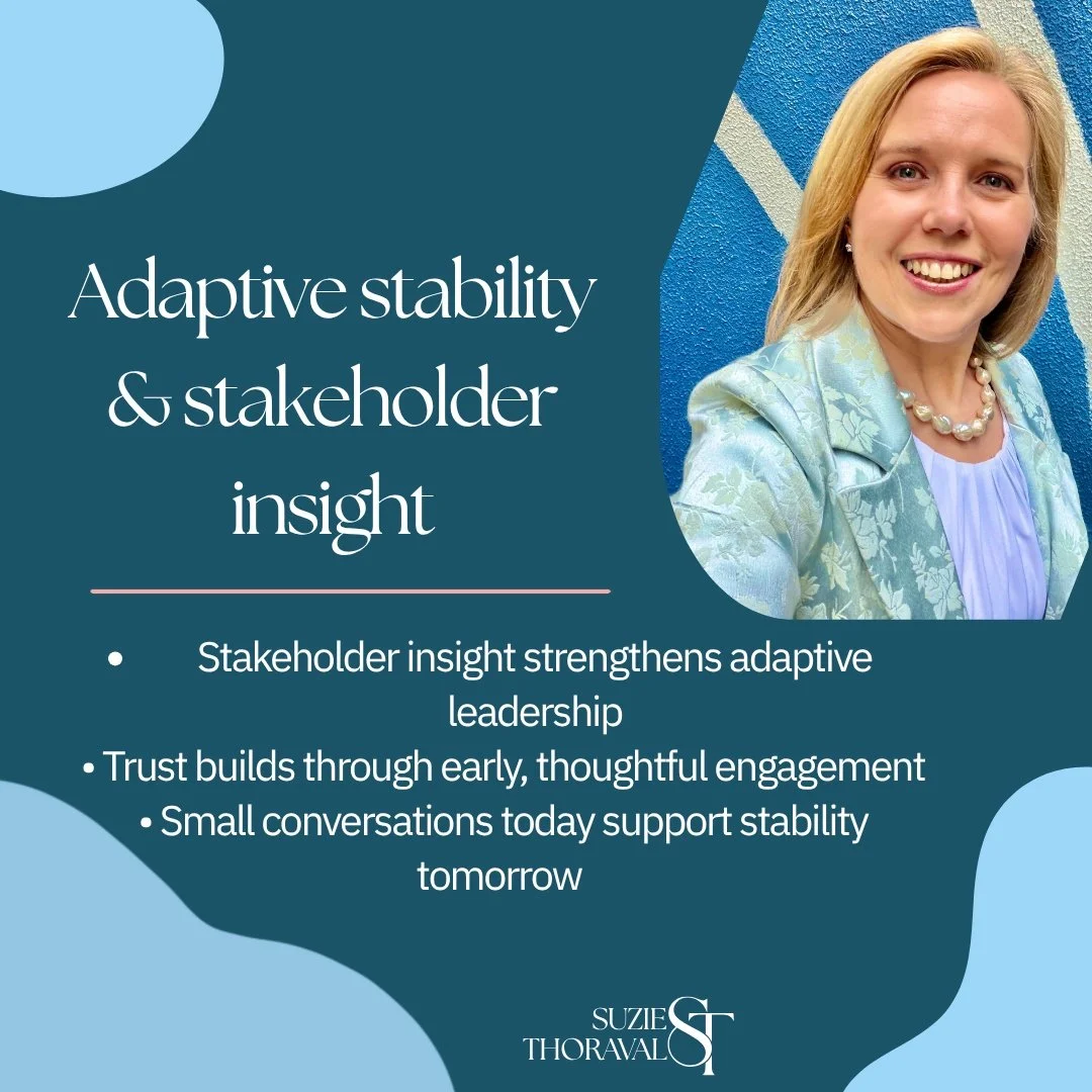 Adaptive stability grows from understanding the people around you.

When leaders invest time in listening to stakeholders, they gain perspective. Concerns surface earlier. Decisions become more balanced. Trust builds quietly in the background.

These