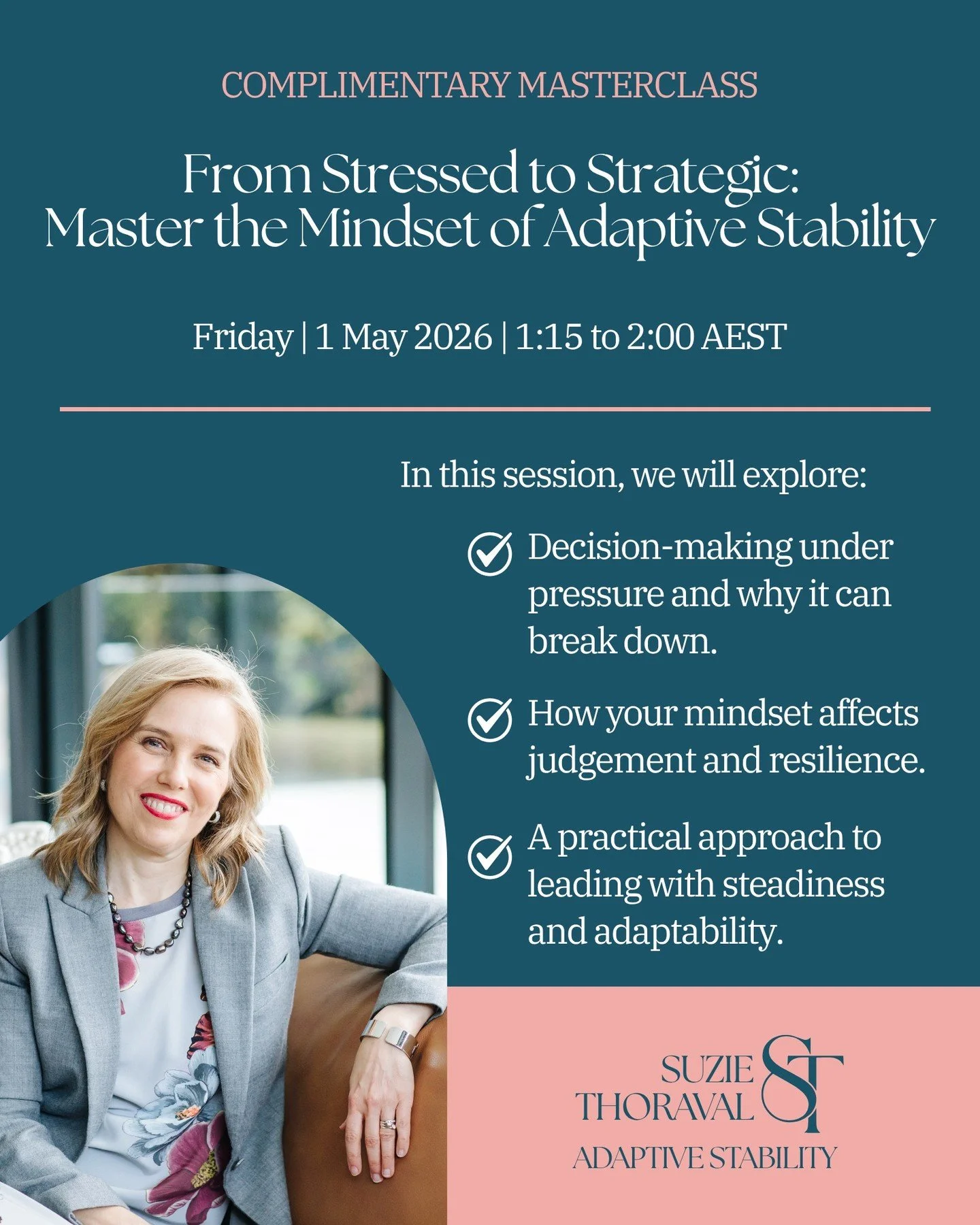 Feeling stuck in reactive mode?

When the pressure&rsquo;s on, even experienced leaders can find themselves firefighting, second-guessing, or losing touch with what really matters.

But stress doesn&rsquo;t have to run the show.

🎯In From Stressed t